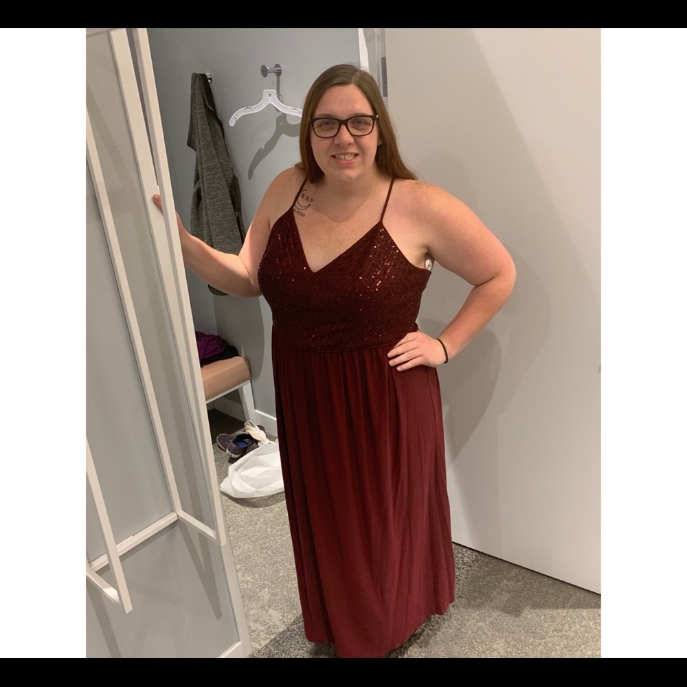 Merlot Sequin-Top Bridesmaid Gown